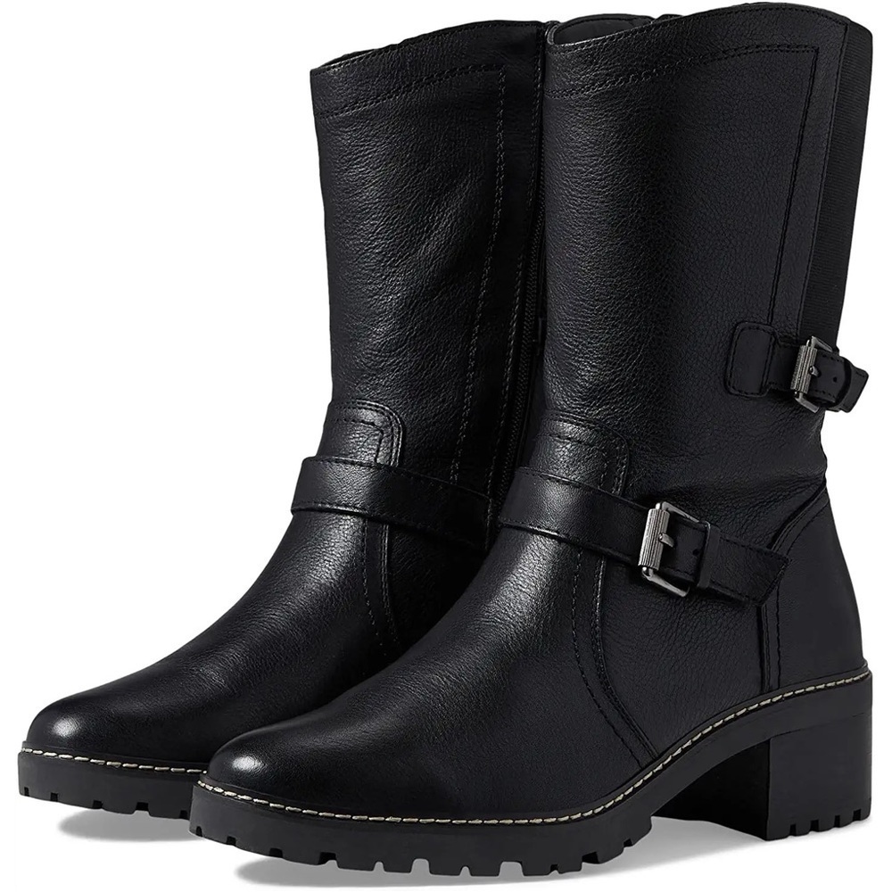 NATURALIZER TALON WOMENS LEATHER MOTORCYCLE MID-CALF BOOTS (WIDE)